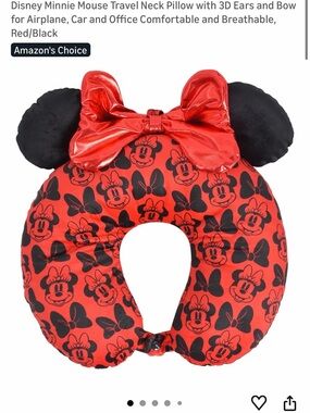 Disney Red and Black Minnie Mouse Travel Neck Pillow with 3D Ears and Bow